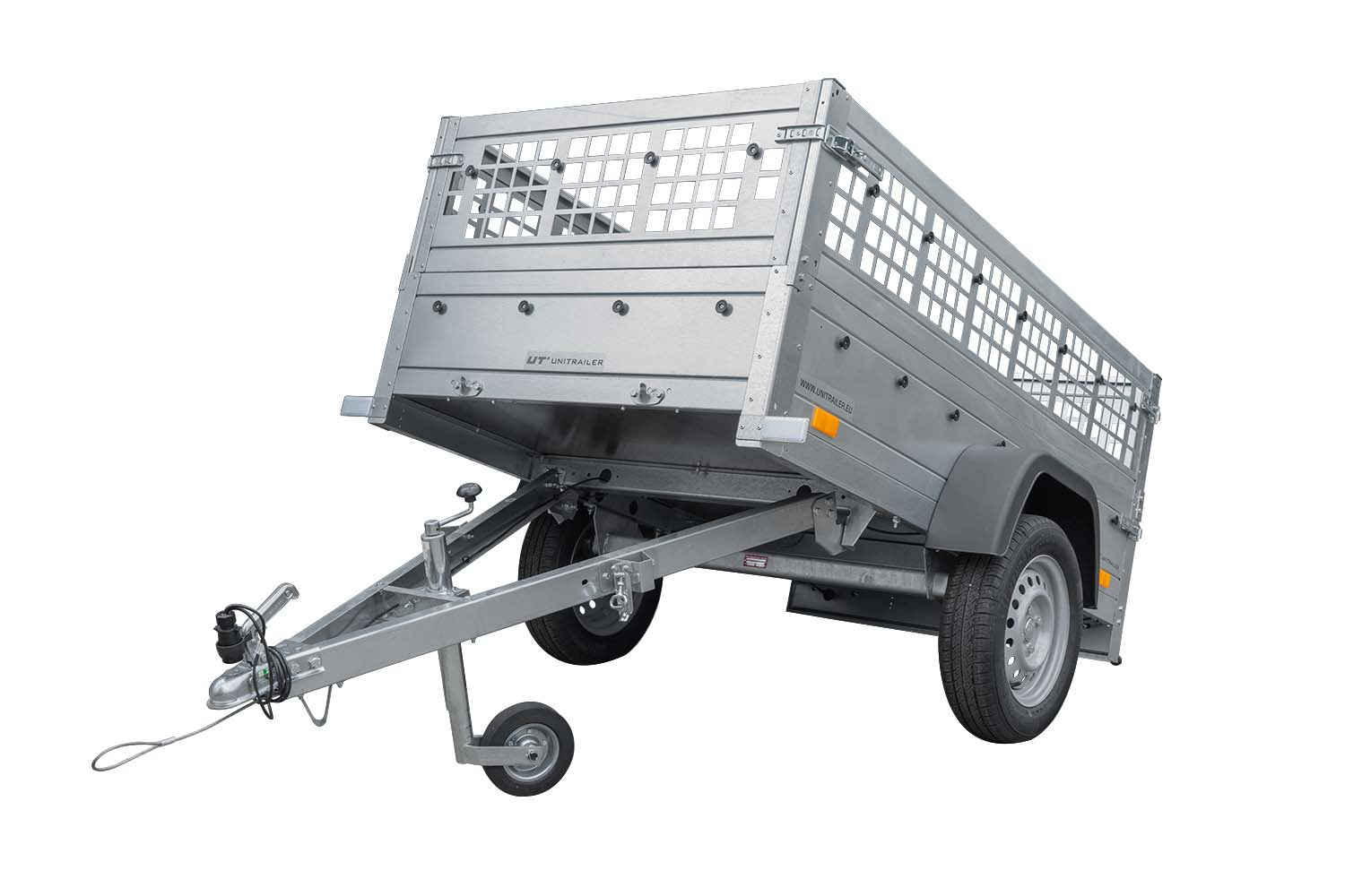 Remorque Garden Trailer 200 Kipp avec rehausses grillagées et roue jockey