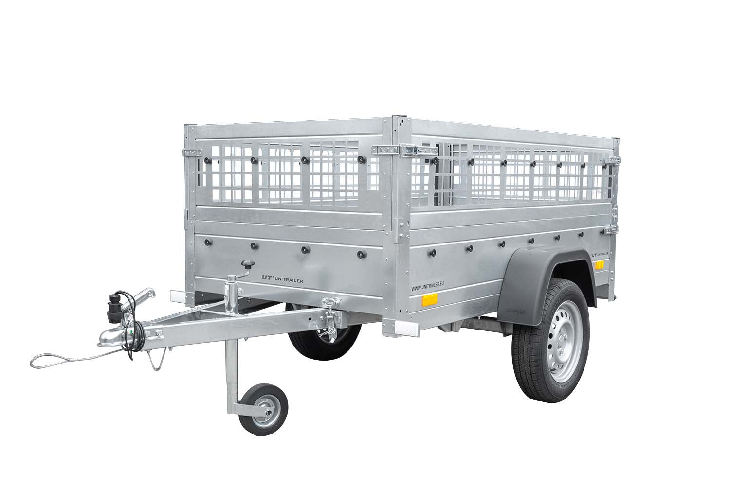 Remorque Garden Trailer 200 Kipp avec rehausses grillagées et roue jockey