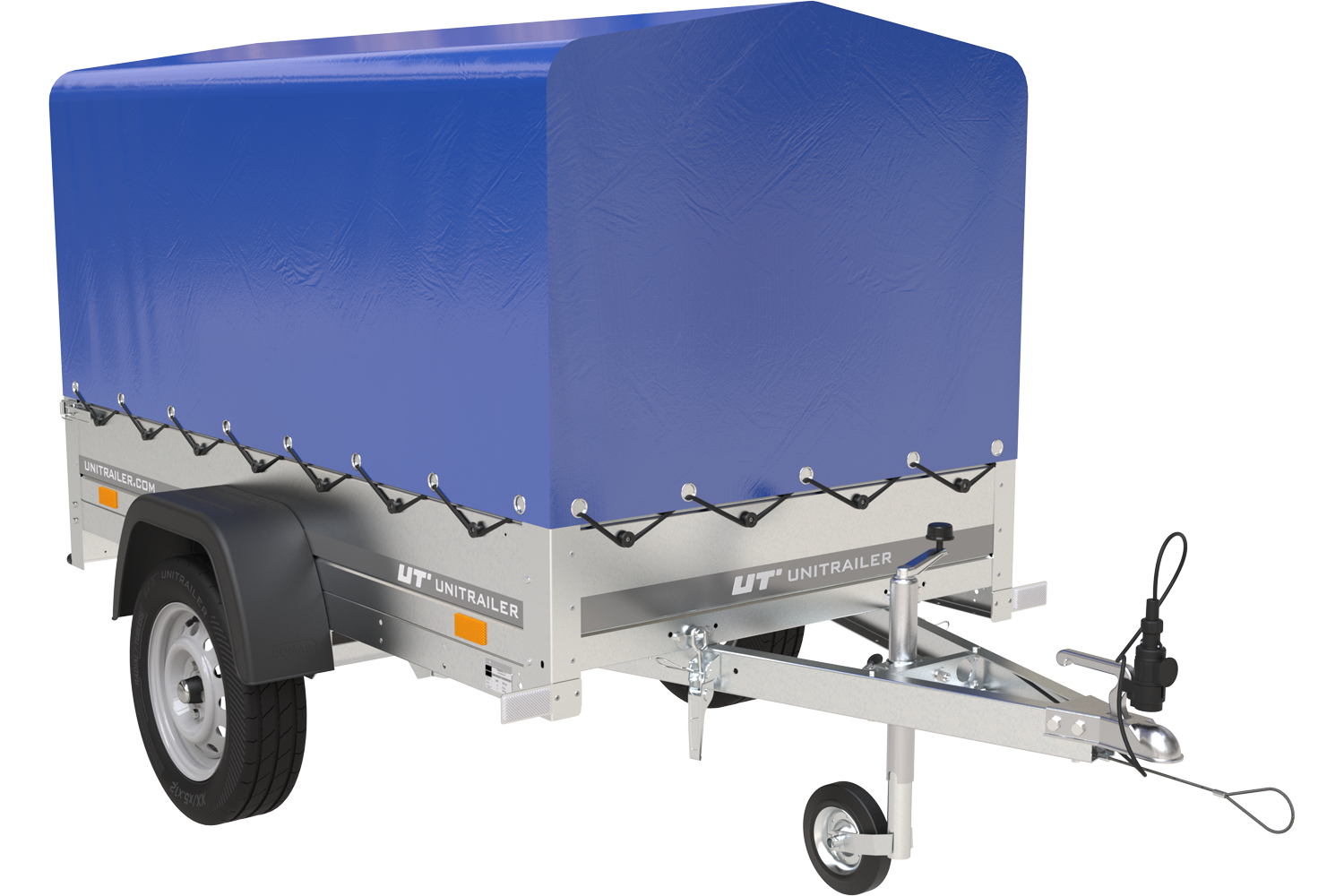 Remorque bagagère Garden Trailer 200 Kipp 200 x 106 cm avec bâche haute bleue, arceau et roue jockey
